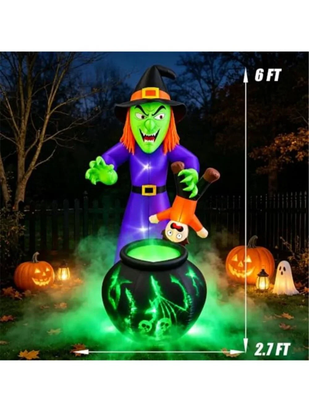 SEASONBLOW 6 FT Halloween Inflatables Witch with Child Outdoor Decorations